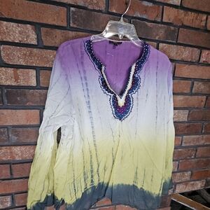 Roba tie diy purple,green, v neck beaded top